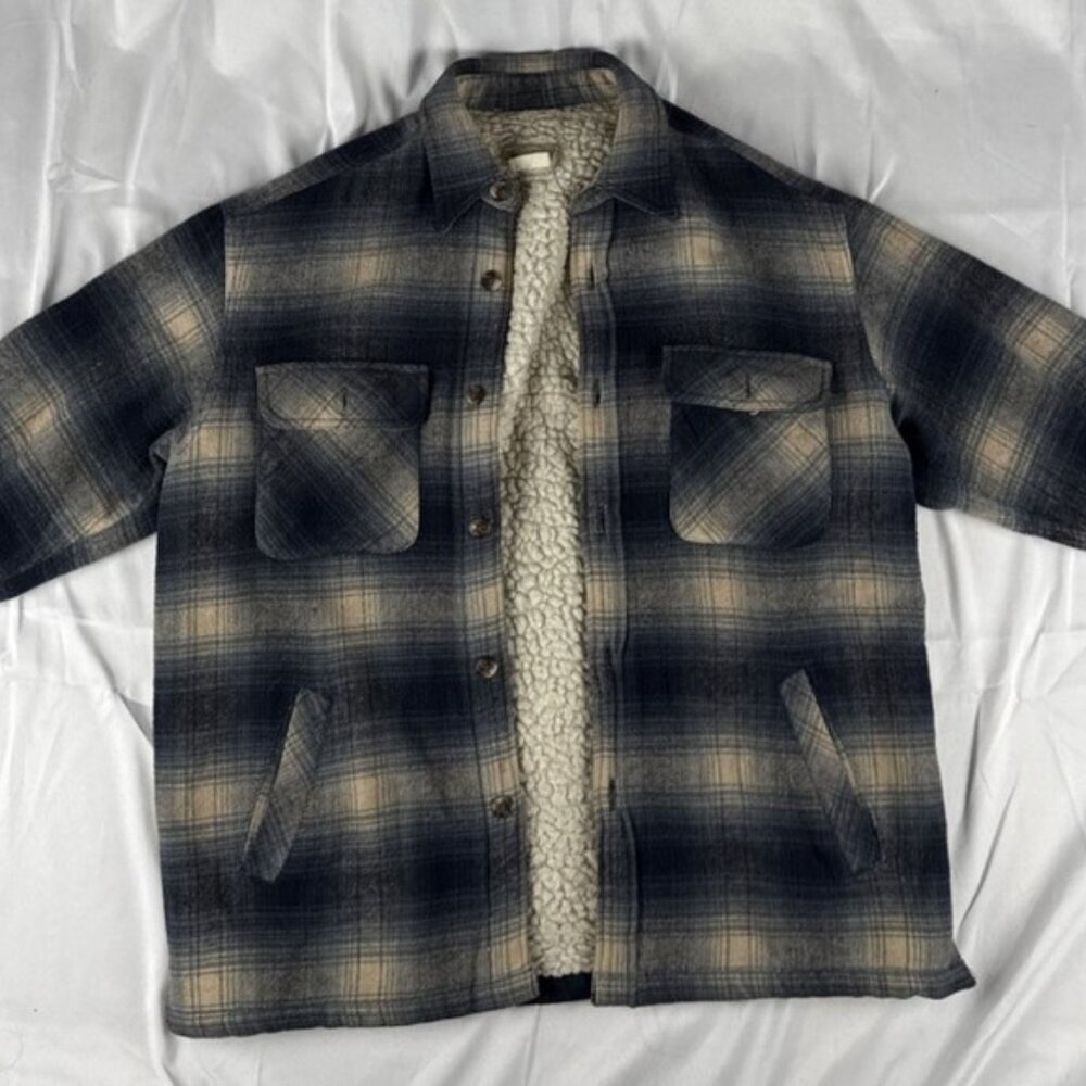 Ralph Eton Sherpa Lined Flannel Jacket Mens XL VNTG Quilt lined sleeve RARE FIND
